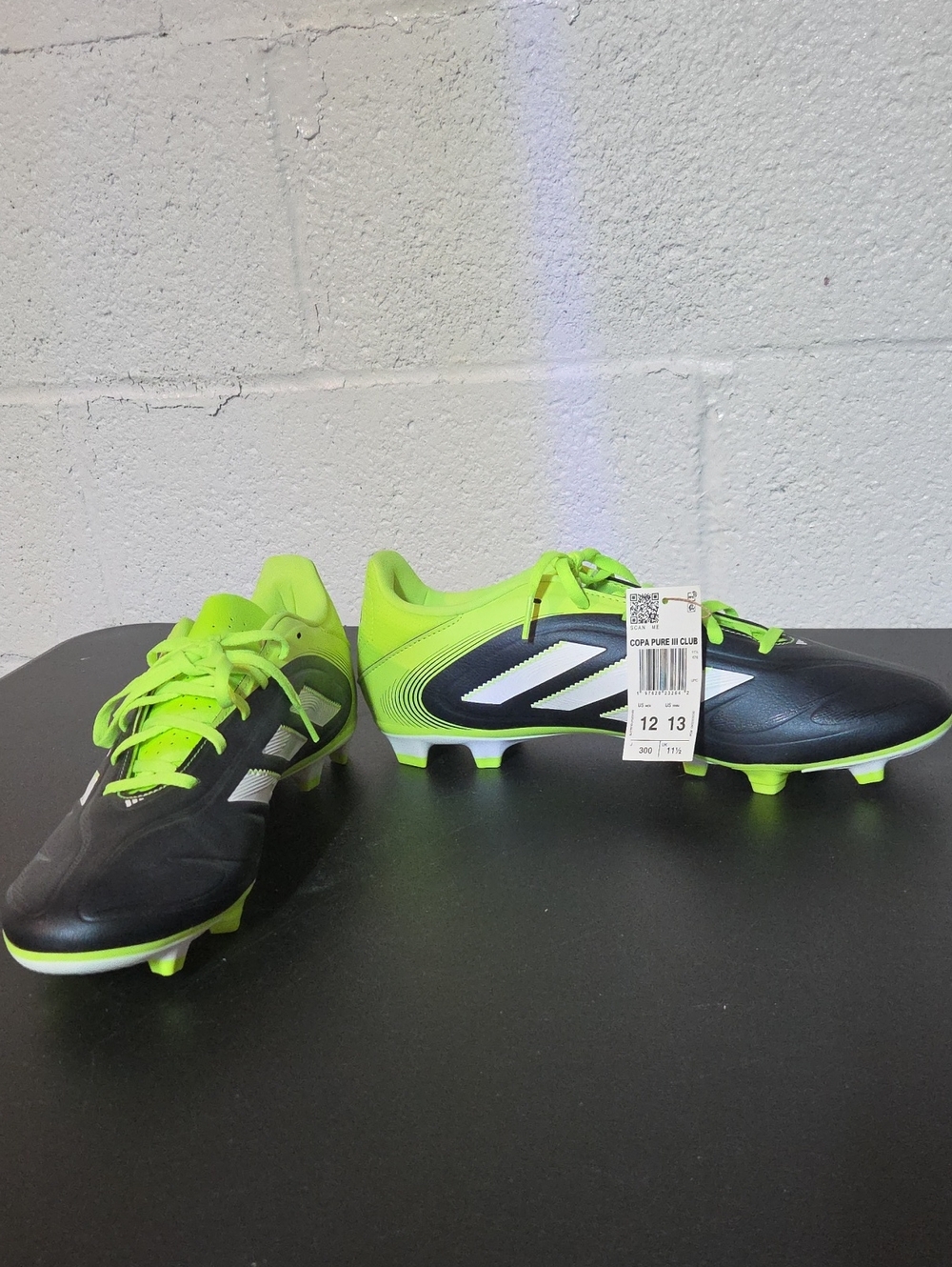 adidas Mens Copa Pure 3 Club Black & Neon Green Soccer Cleats